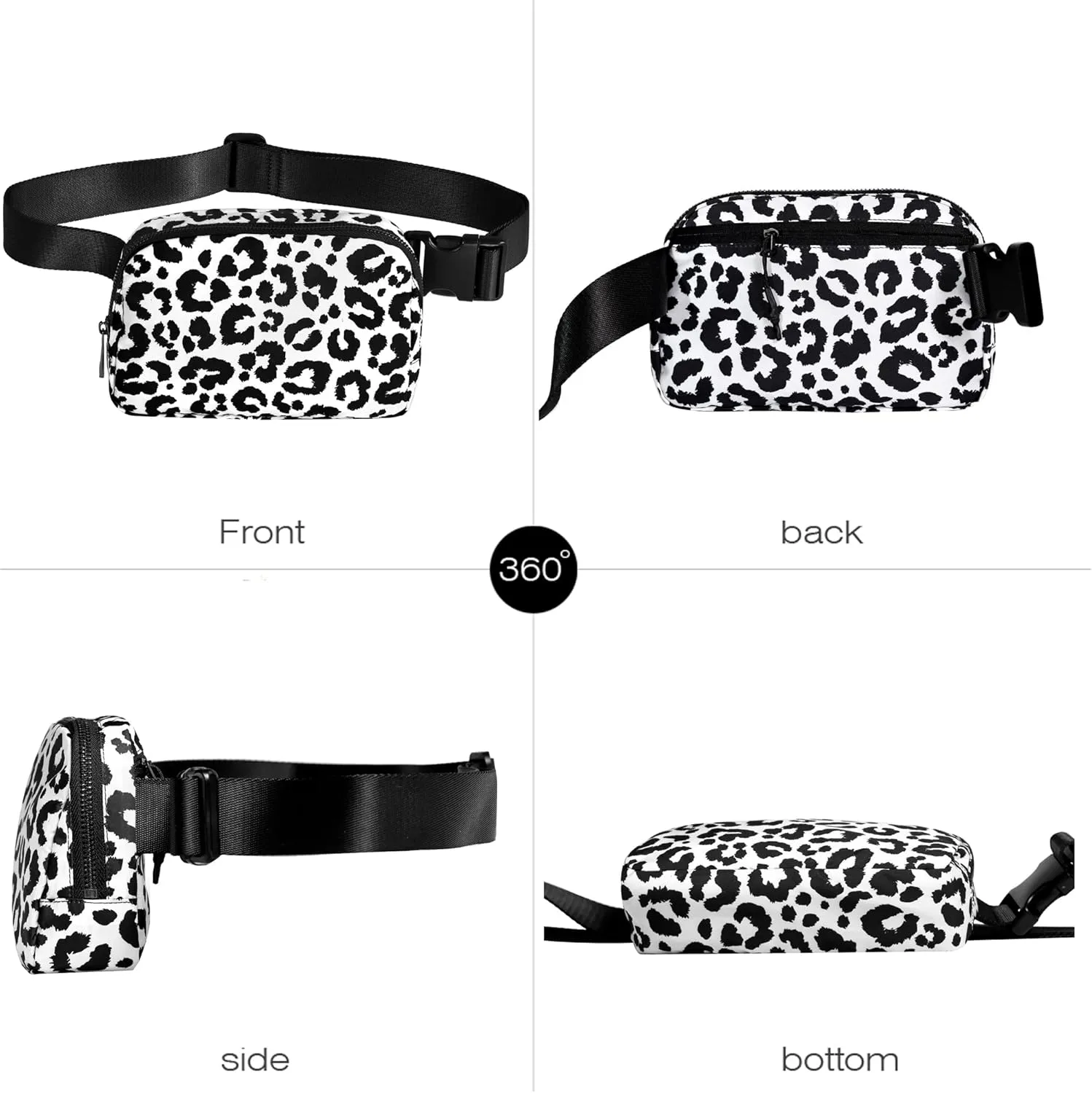 Fanny Belt Bag Waist Pack Crossbody Bags Bum Bag for Running Hiking Travel Workout Adjustable Strap for Women-black white