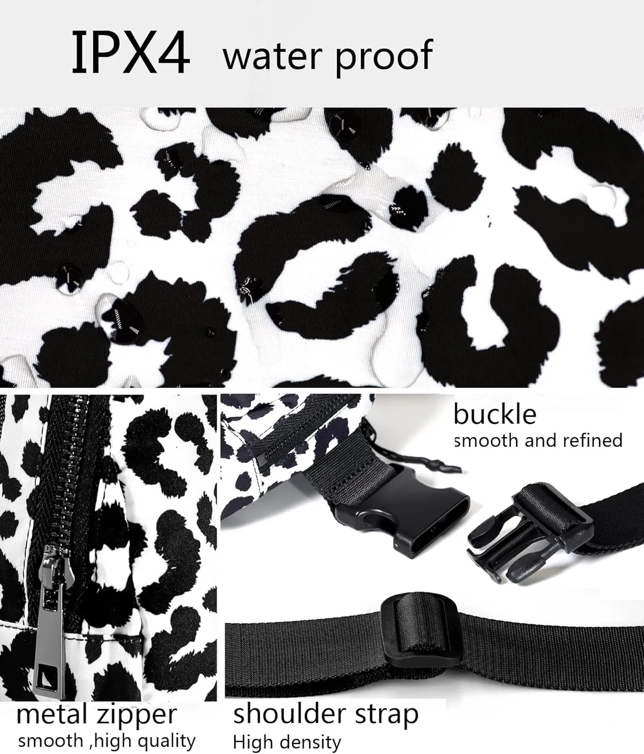 Fanny Belt Bag Waist Pack Crossbody Bags Bum Bag for Running Hiking Travel Workout Adjustable Strap for Women-black white