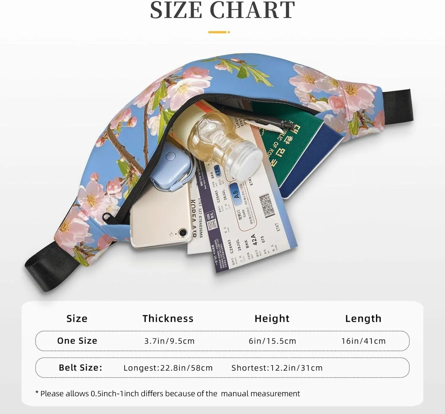 Fanny Pack Belt Bag for Women Men Waterproof Waist Pack Merry Christmas Snowman Waist Bag with Adjustable Strap, Japanese Floral Cherry Blossom, One Size