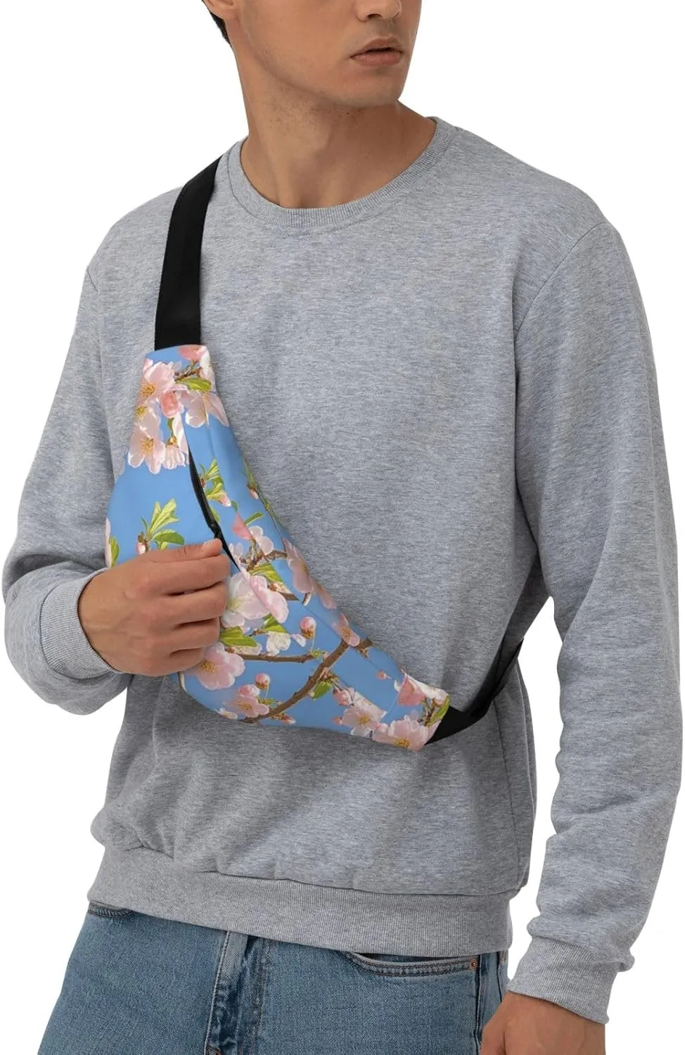 Fanny Pack Belt Bag for Women Men Waterproof Waist Pack Merry Christmas Snowman Waist Bag with Adjustable Strap, Japanese Floral Cherry Blossom, One Size