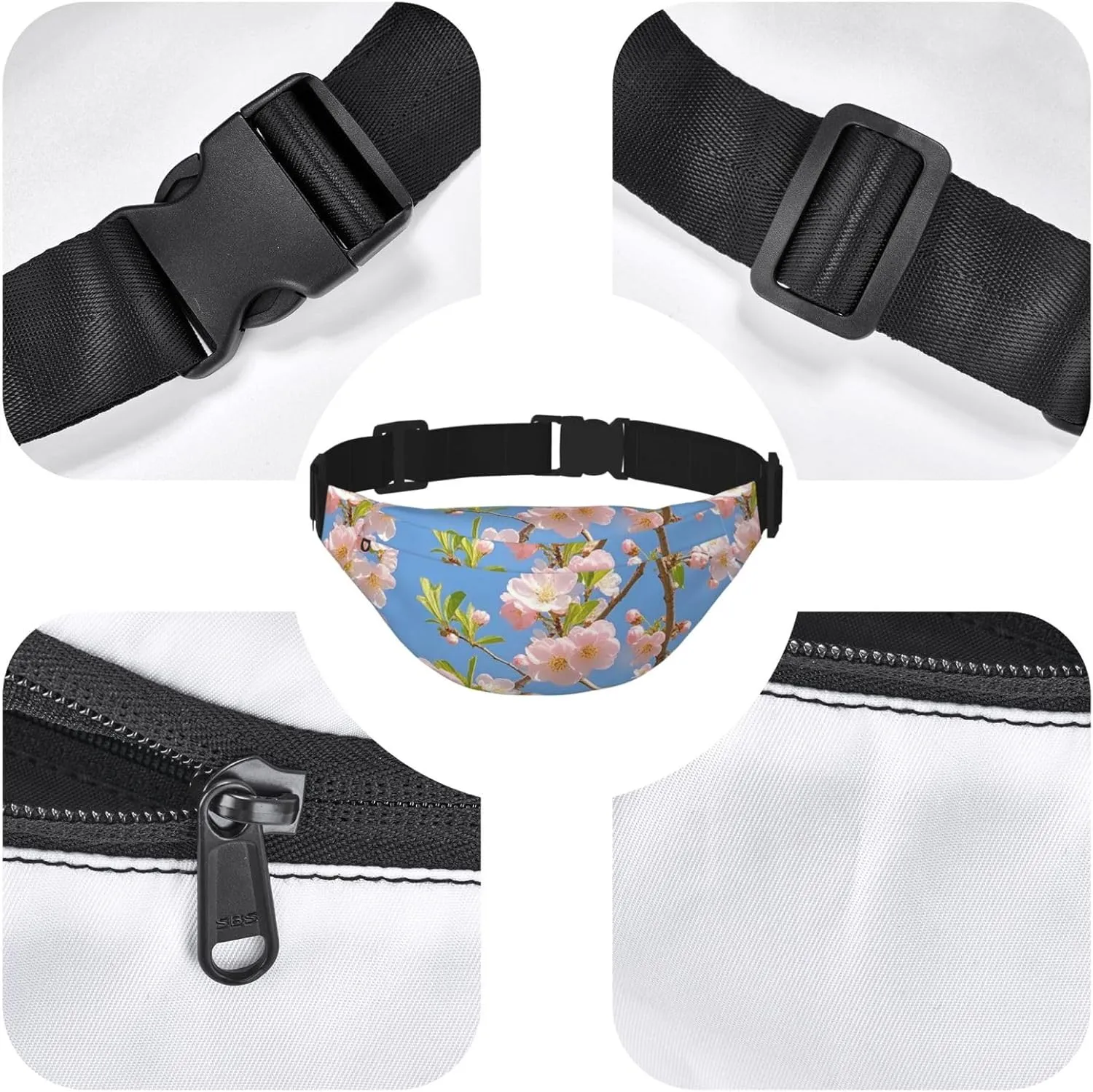 Fanny Pack Belt Bag for Women Men Waterproof Waist Pack Merry Christmas Snowman Waist Bag with Adjustable Strap, Japanese Floral Cherry Blossom, One Size