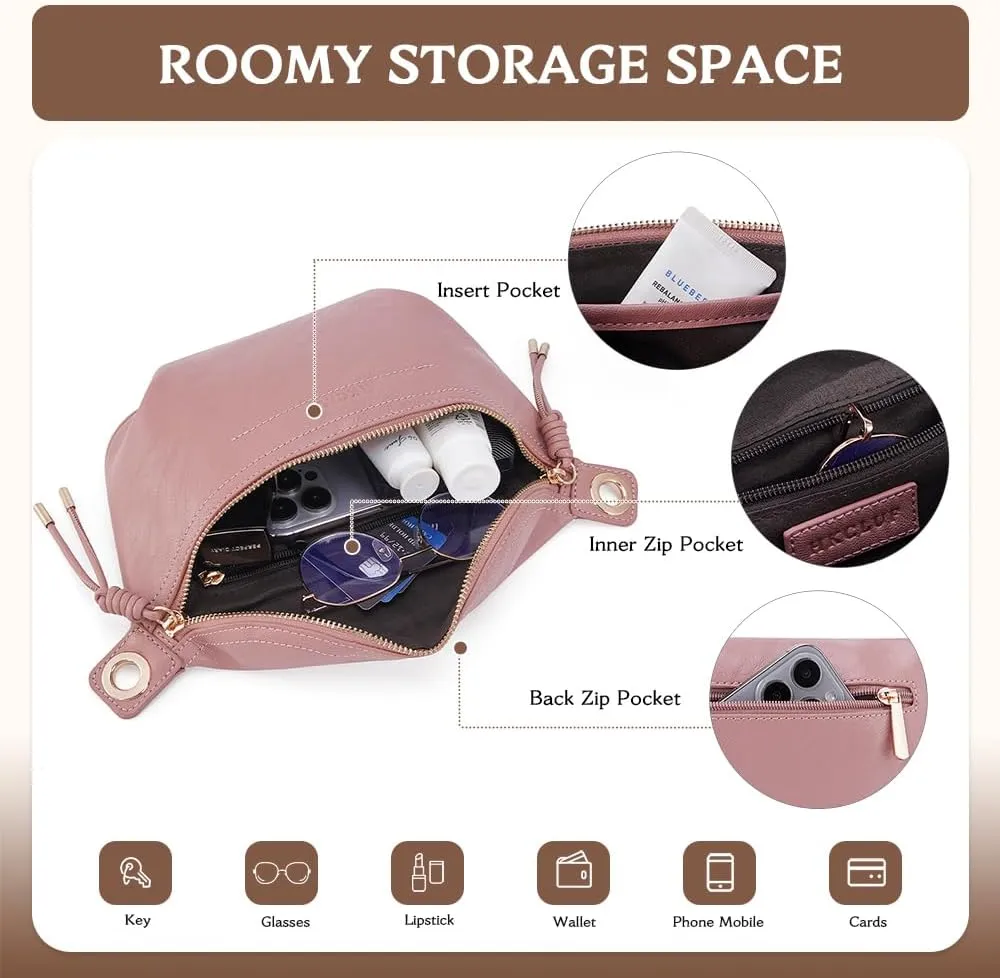 Fanny Pack Crossbody Bags for Women Vegan Leather Belt Bag Waist Pack Causal Chest Bum Bag With 2 Straps Nude Pink