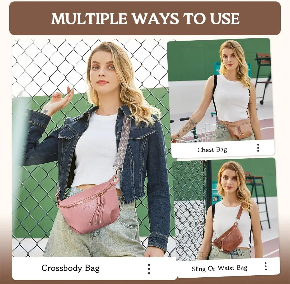 Fanny Pack Crossbody Bags for Women Vegan Leather Belt Bag Waist Pack Causal Chest Bum Bag With 2 Straps Nude Pink