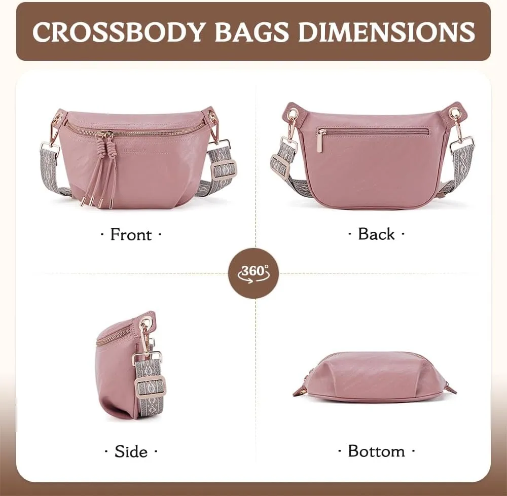 Fanny Pack Crossbody Bags for Women Vegan Leather Belt Bag Waist Pack Causal Chest Bum Bag With 2 Straps Nude Pink