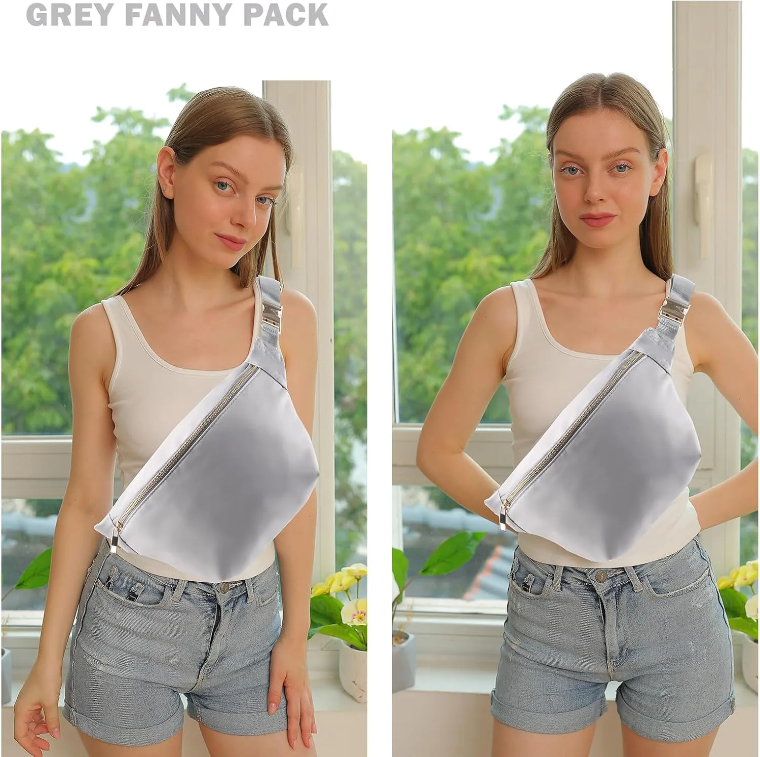 Fanny Pack Crossbody Stadium Approved Women Waist Pack Bag for Men Nylon Everywhere Belt Bag (Gray)
