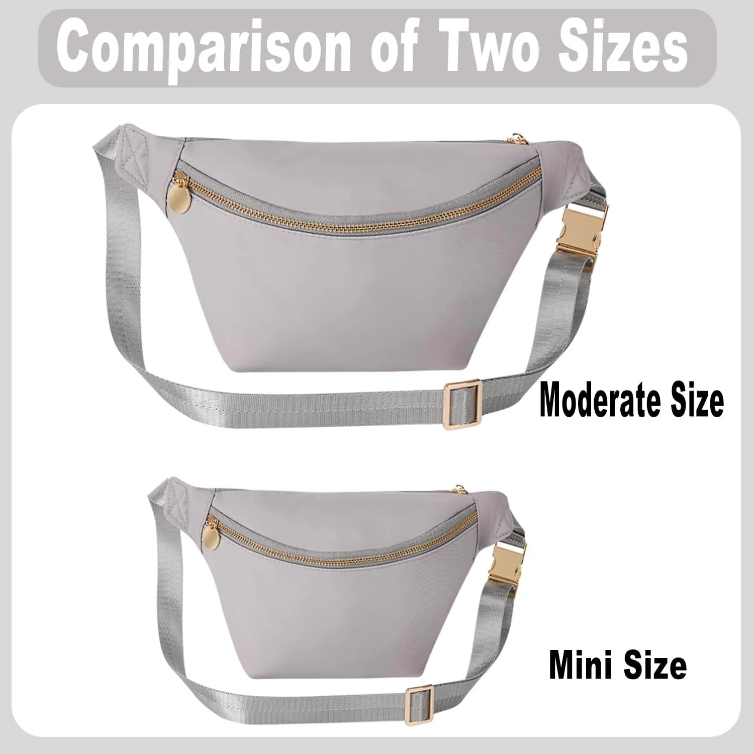 Fanny Pack Crossbody Stadium Approved Women Waist Pack Bag for Men Nylon Everywhere Belt Bag (Gray)