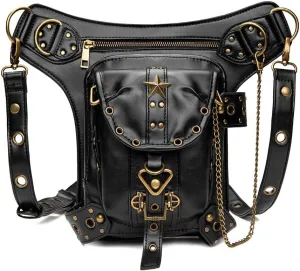 Fanny Pack Fashion Gothic Leather Steampunk Waist Bag Leather Motorcycle Waist Pack Leg Bag Women Vintage Gothic