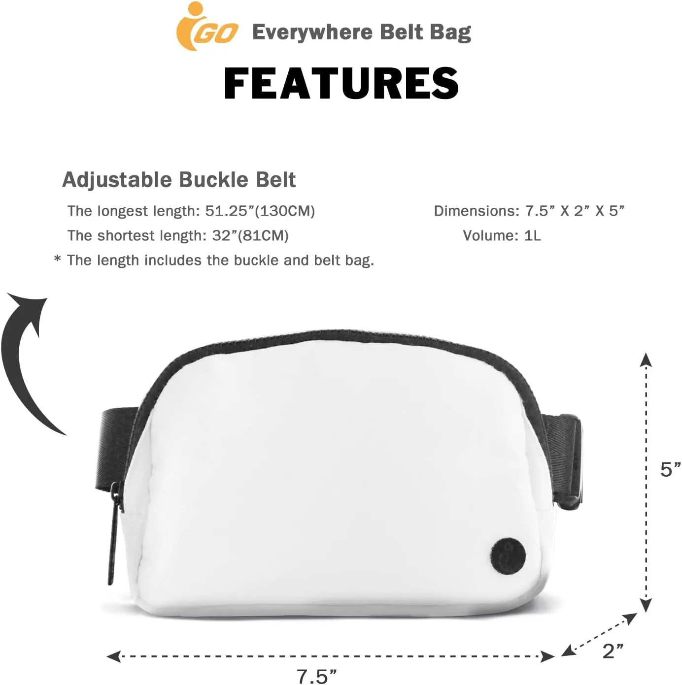Fanny Pack for Men & Women, Crossbody Waist Belt Bag for Sports, Travel, Walking, Running, Hiking (White, One Size)