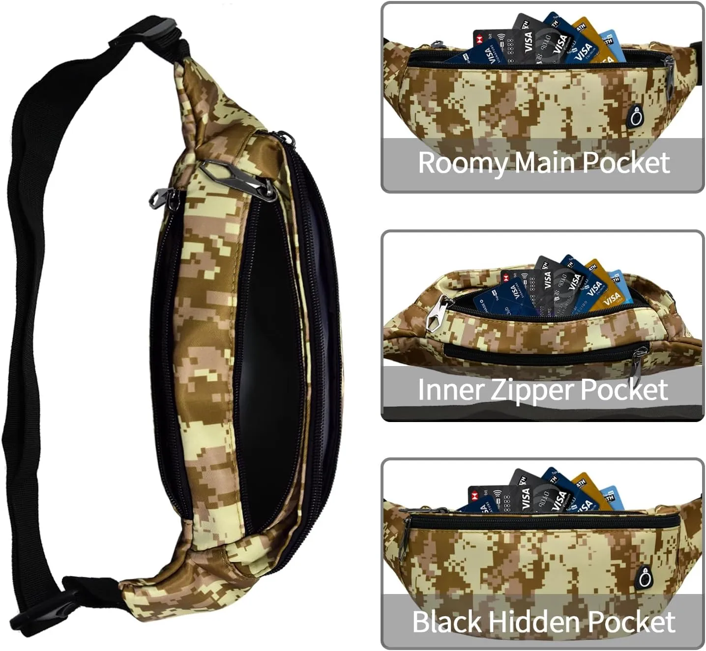 Fanny Pack for Men Women, Waterproof Sports Waist Bag Pack, Belt Bag for Travel Hiking Running
