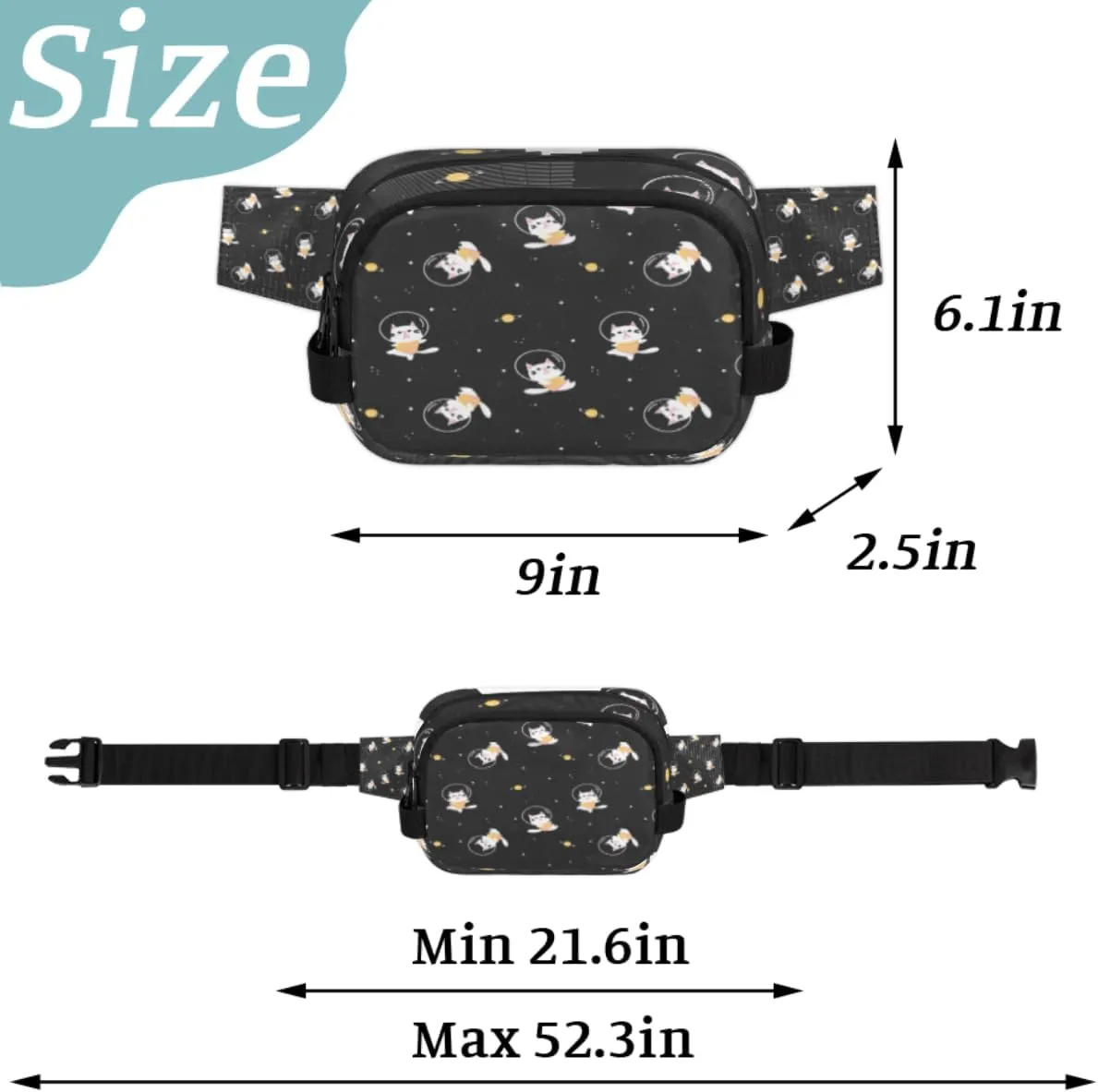 Fanny Pack for Women Men Animal Cats Pattern Crossbody Belt Bag with 3 Zipper Pockets Fashion Waterproof Waist Pack with Adjustable Strap for Travel Running Hiking Cycling
