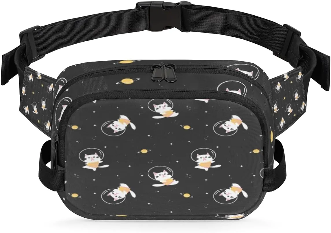 Fanny Pack for Women Men Animal Cats Pattern Crossbody Belt Bag with 3 Zipper Pockets Fashion Waterproof Waist Pack with Adjustable Strap for Travel Running Hiking Cycling