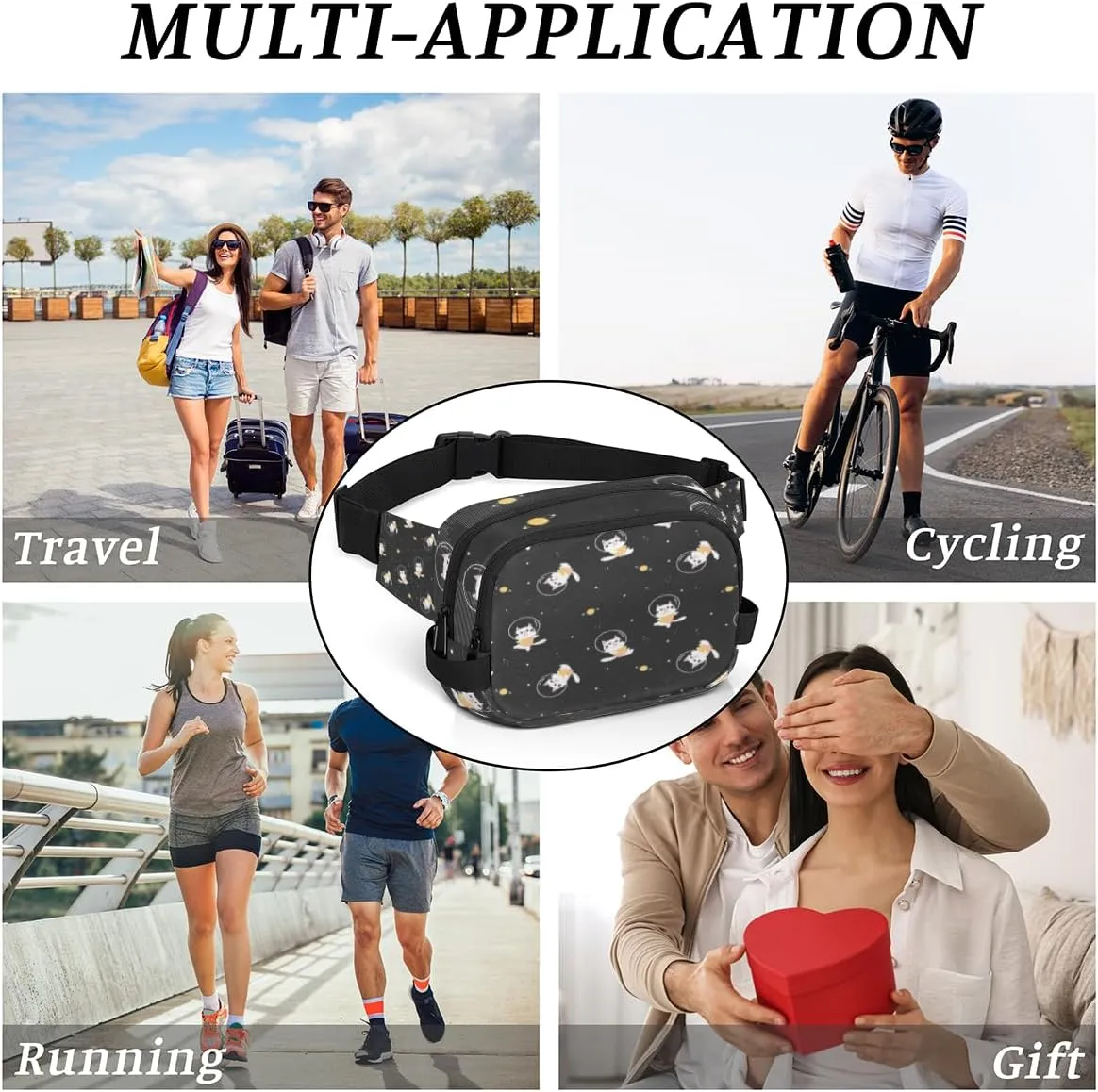 Fanny Pack for Women Men Animal Cats Pattern Crossbody Belt Bag with 3 Zipper Pockets Fashion Waterproof Waist Pack with Adjustable Strap for Travel Running Hiking Cycling