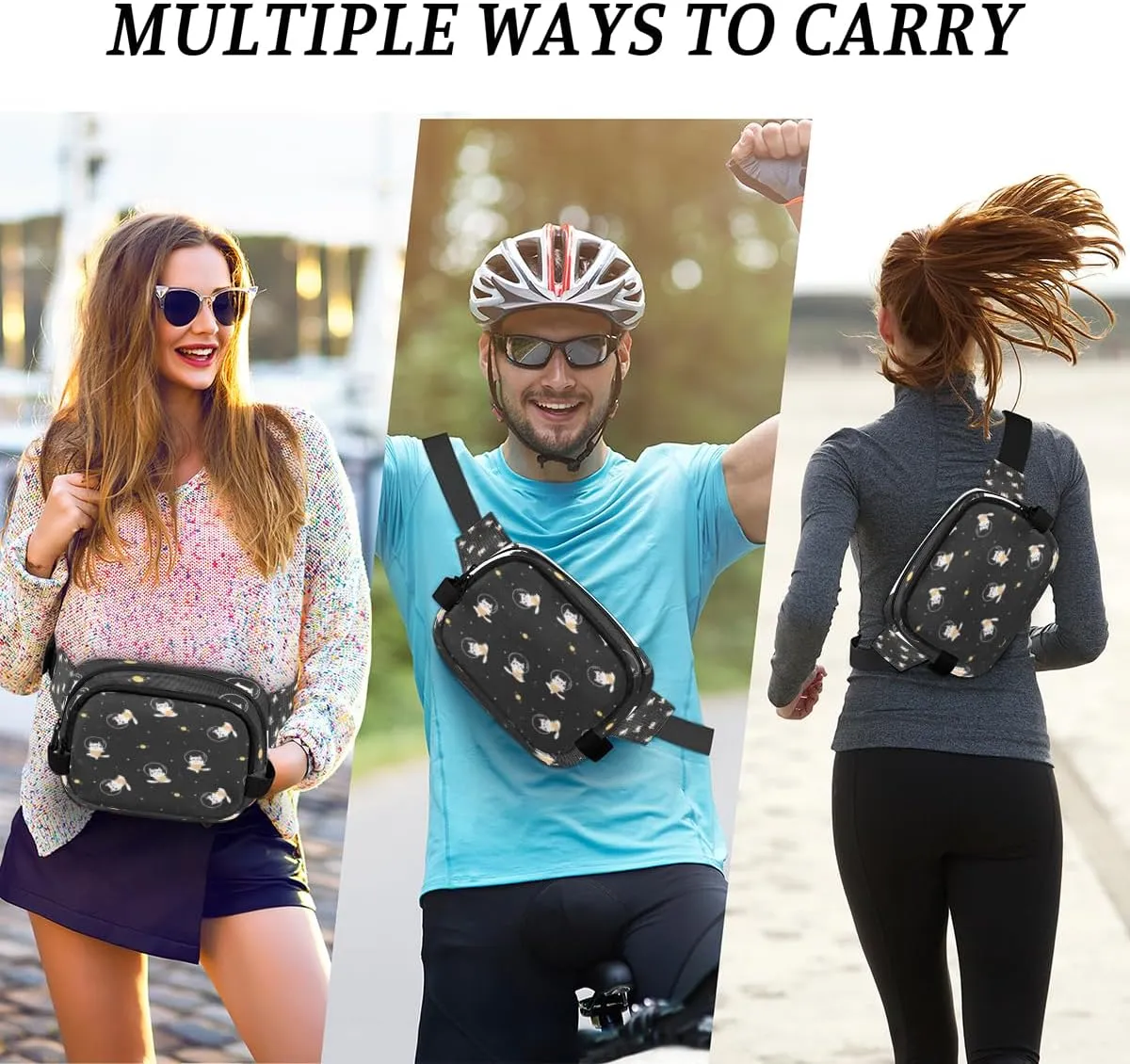 Fanny Pack for Women Men Animal Cats Pattern Crossbody Belt Bag with 3 Zipper Pockets Fashion Waterproof Waist Pack with Adjustable Strap for Travel Running Hiking Cycling