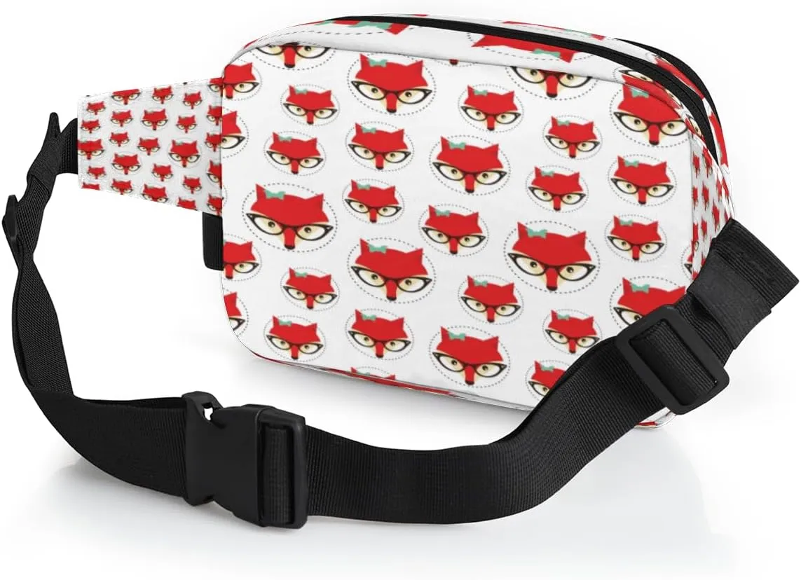 Fanny Pack for Women Men Animal Foxes Pattern Crossbody Belt Bag with 3 Zipper Pockets Fashion Waterproof Waist Pack with Adjustable Strap for Travel Running Hiking Cycling