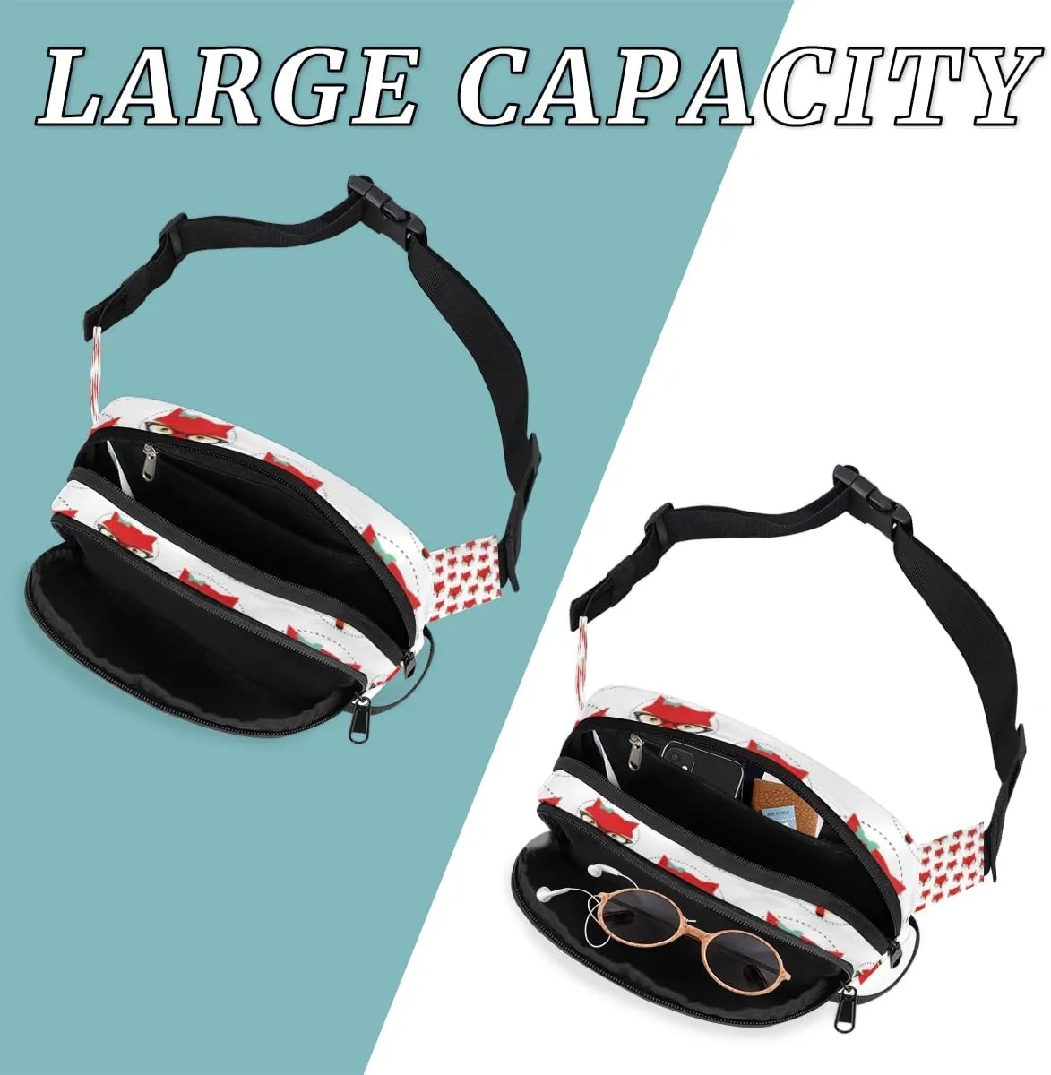 Fanny Pack for Women Men Animal Foxes Pattern Crossbody Belt Bag with 3 Zipper Pockets Fashion Waterproof Waist Pack with Adjustable Strap for Travel Running Hiking Cycling