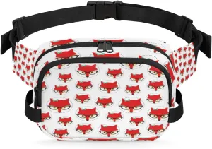 Fanny Pack for Women Men Animal Foxes Pattern Crossbody Belt Bag with 3 Zipper Pockets Fashion Waterproof Waist Pack with Adjustable Strap for Travel Running Hiking Cycling