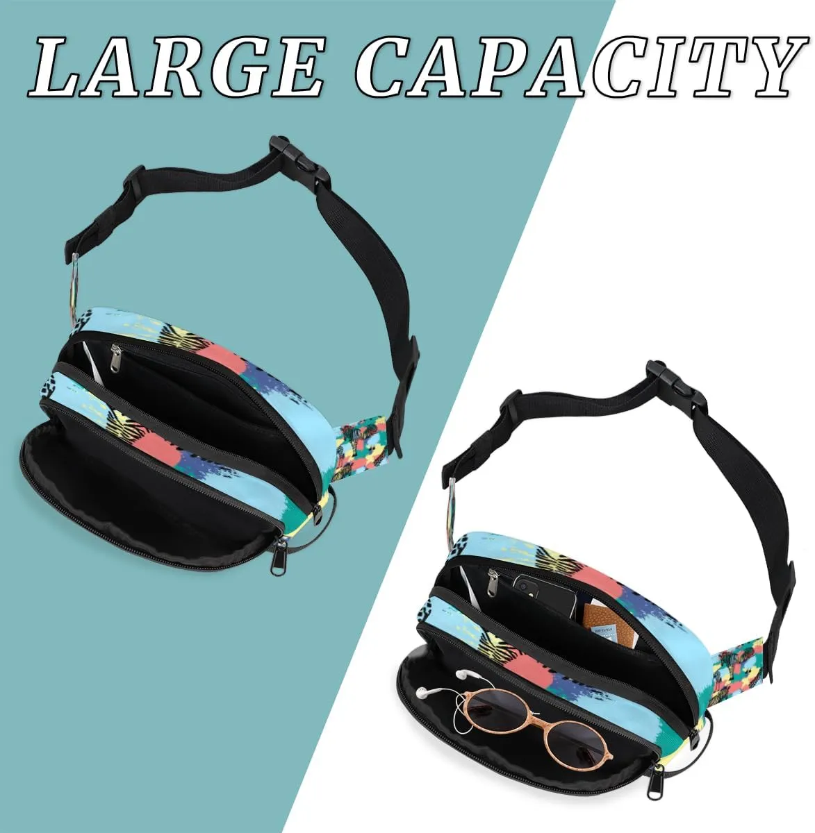 Fanny Pack for Women Men Animal Zebra Giraffe Crossbody Belt Bag with 3 Zipper Pockets Fashion Waterproof Waist Pack with Adjustable Strap for Travel Running Hiking Cycling