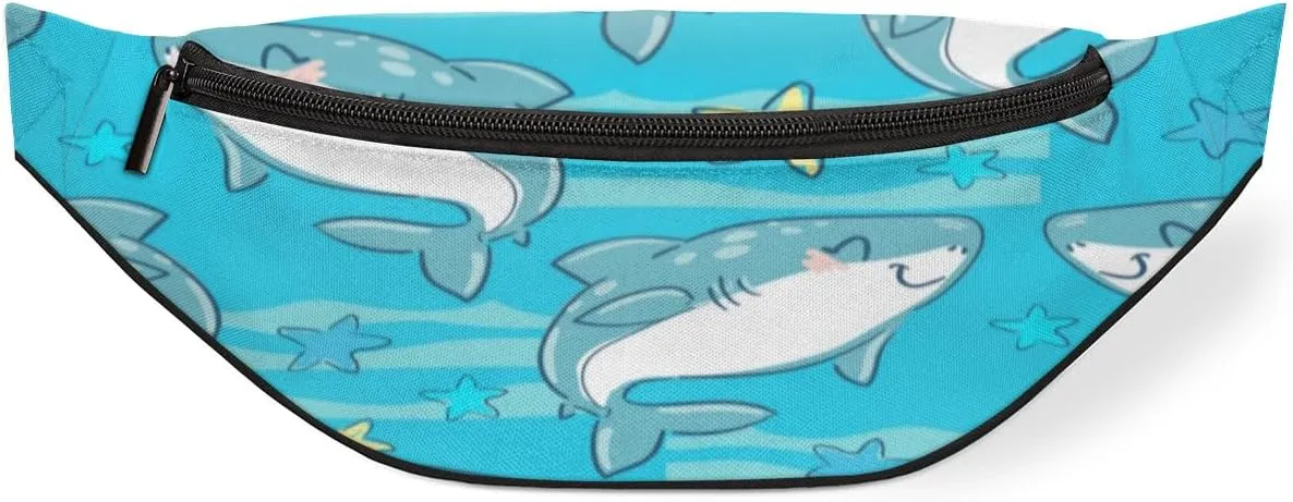 Fanny Pack for Women Men Cartoon Dolphins Waist Pack Crossbody Bag with Adjustable Straps for Hiking Running Walking Travel Cycling