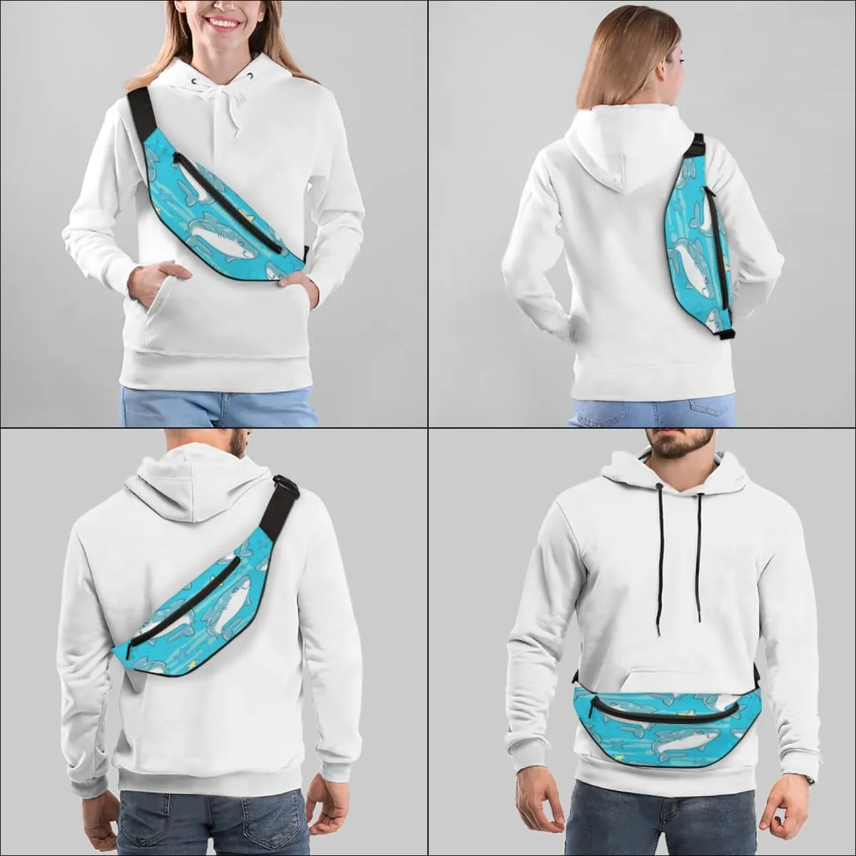 Fanny Pack for Women Men Cartoon Dolphins Waist Pack Crossbody Bag with Adjustable Straps for Hiking Running Walking Travel Cycling