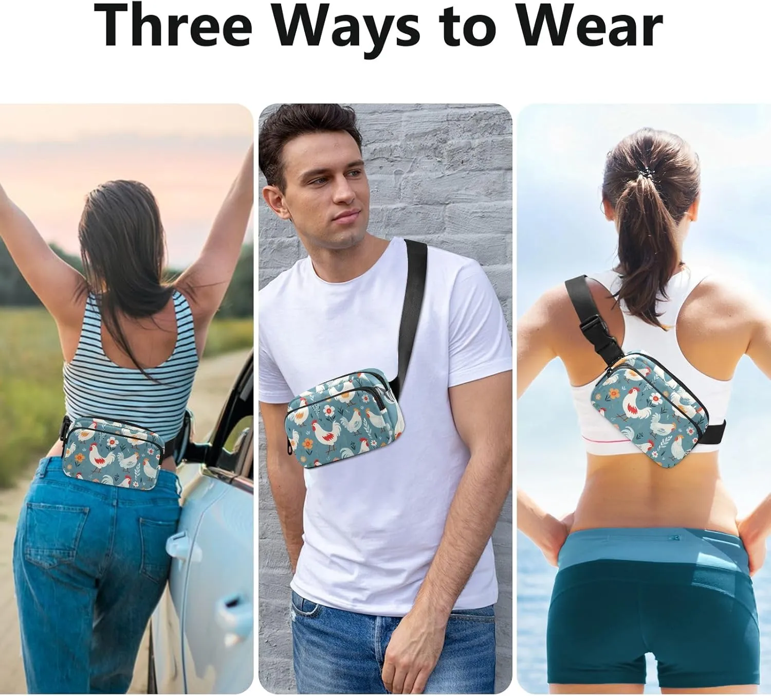 Fanny Pack for Women Men, Cute Chicken Belt Bag Waist Pack Crossbody Bag Bum Bag with Adjustable Strap