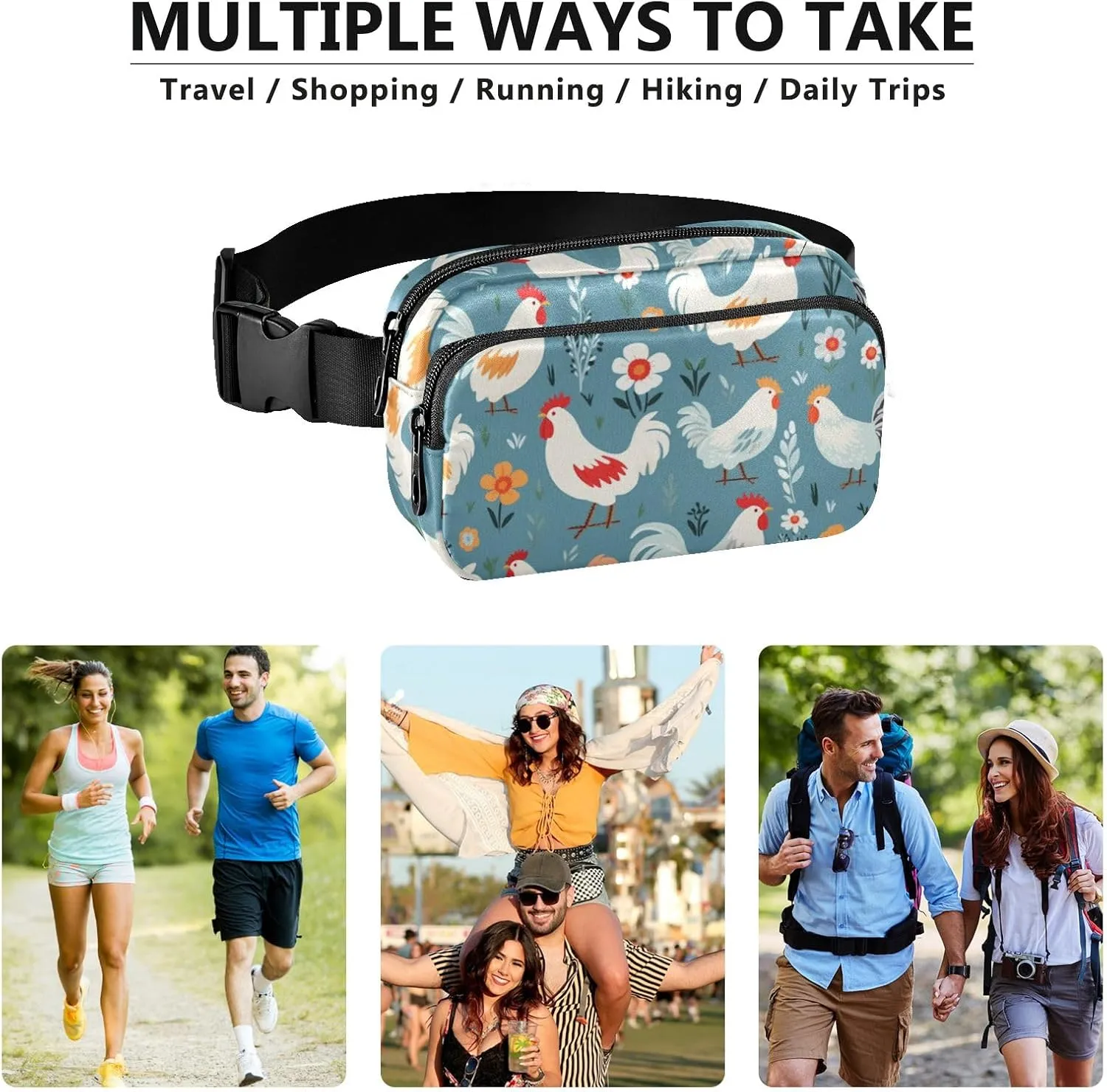 Fanny Pack for Women Men, Cute Chicken Belt Bag Waist Pack Crossbody Bag Bum Bag with Adjustable Strap