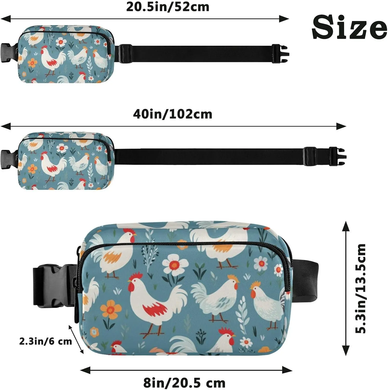 Fanny Pack for Women Men, Cute Chicken Belt Bag Waist Pack Crossbody Bag Bum Bag with Adjustable Strap