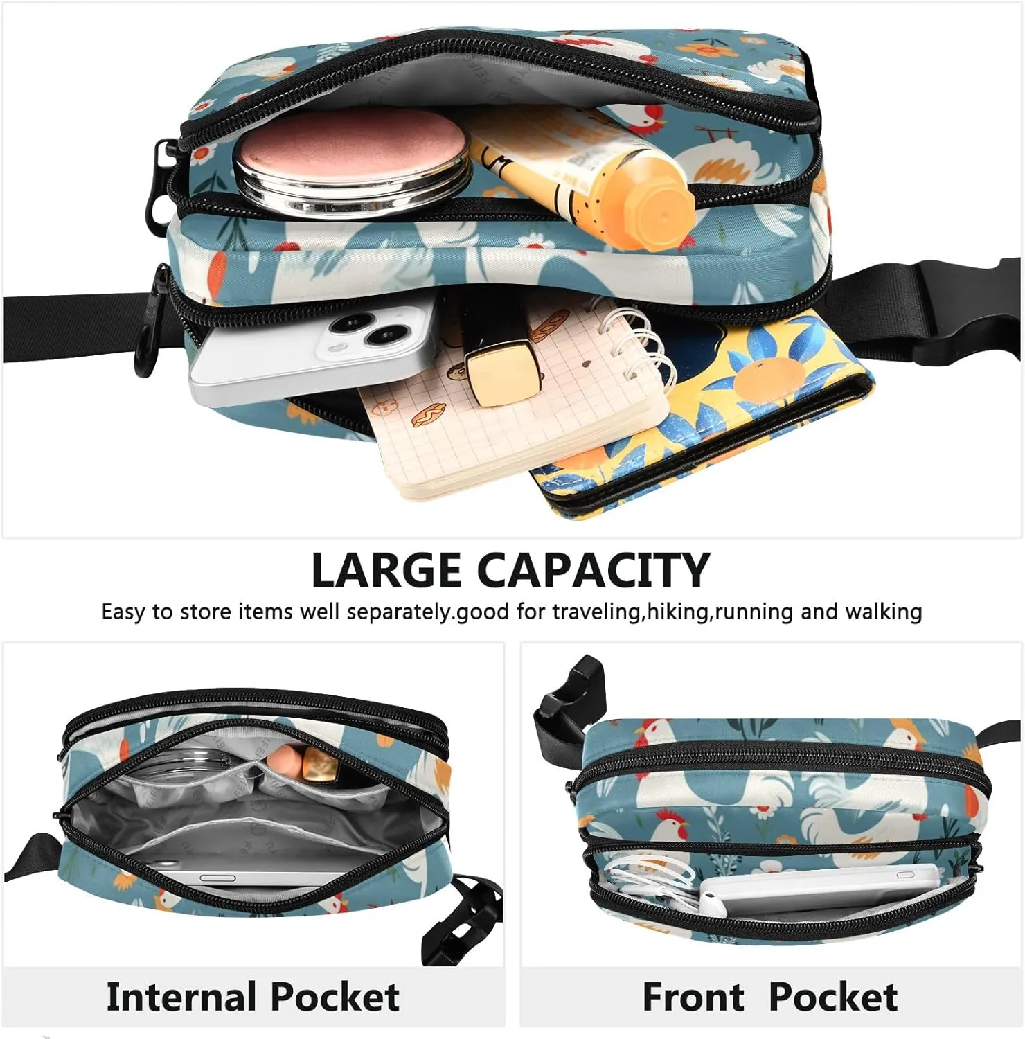 Fanny Pack for Women Men, Cute Chicken Belt Bag Waist Pack Crossbody Bag Bum Bag with Adjustable Strap
