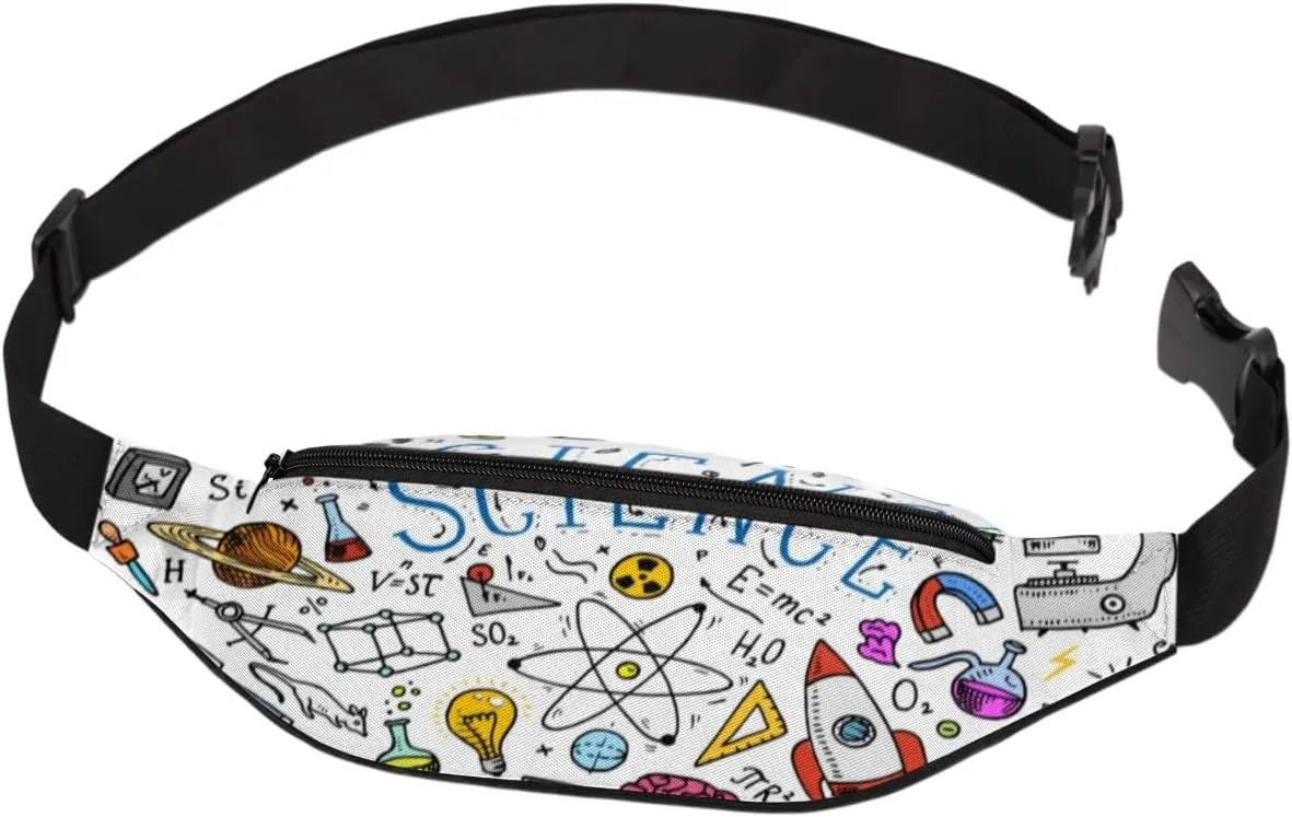 Fanny Pack for Women Men Waist Pack Cartoon Science Element Patterns Crossbody Bag with Adjustable Straps for Hiking Running Walking Travel Cycling