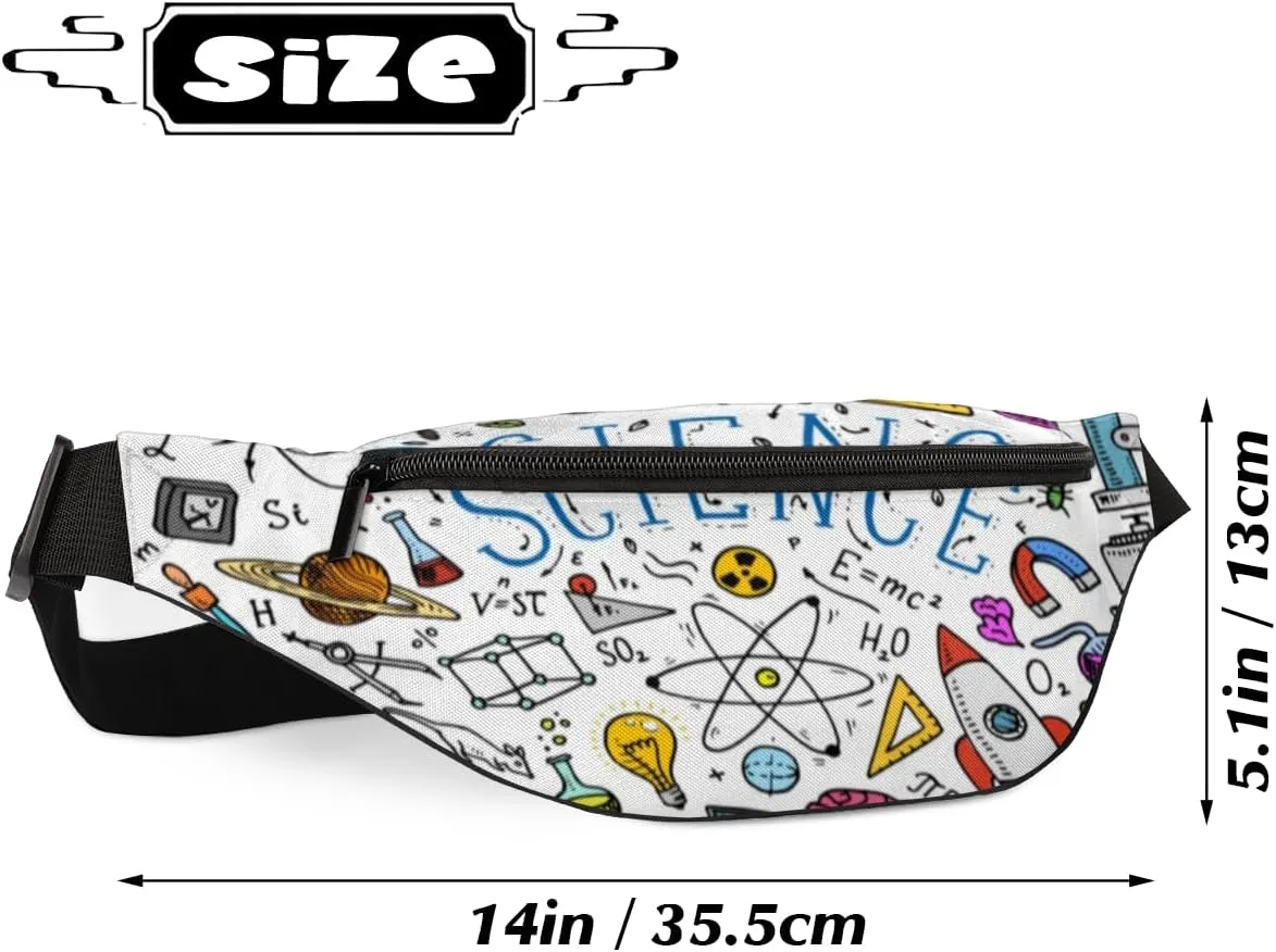 Fanny Pack for Women Men Waist Pack Cartoon Science Element Patterns Crossbody Bag with Adjustable Straps for Hiking Running Walking Travel Cycling