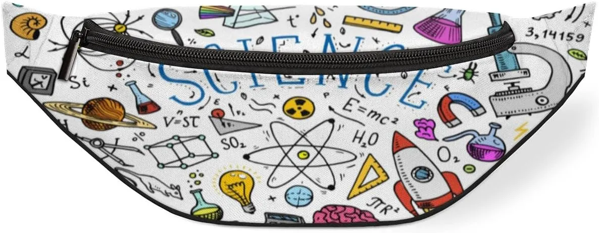 Fanny Pack for Women Men Waist Pack Cartoon Science Element Patterns Crossbody Bag with Adjustable Straps for Hiking Running Walking Travel Cycling