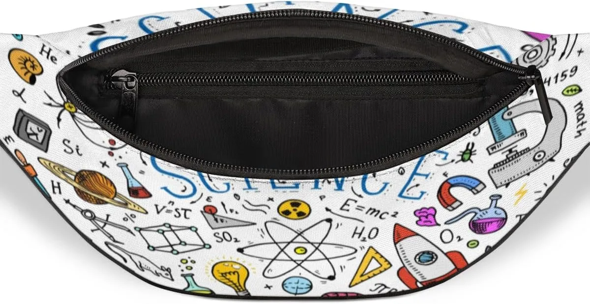 Fanny Pack for Women Men Waist Pack Cartoon Science Element Patterns Crossbody Bag with Adjustable Straps for Hiking Running Walking Travel Cycling