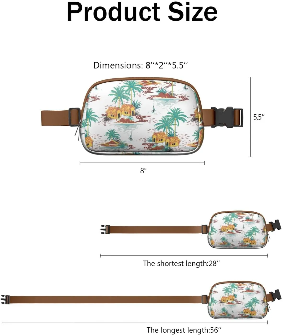 Fanny Pack for Women,Mini Waterproof Hawaiian theme Belt Bag,Fashionable Crossbody,Cute Everywhere Belt Bags Fanny Pack for Hiking,Travel.