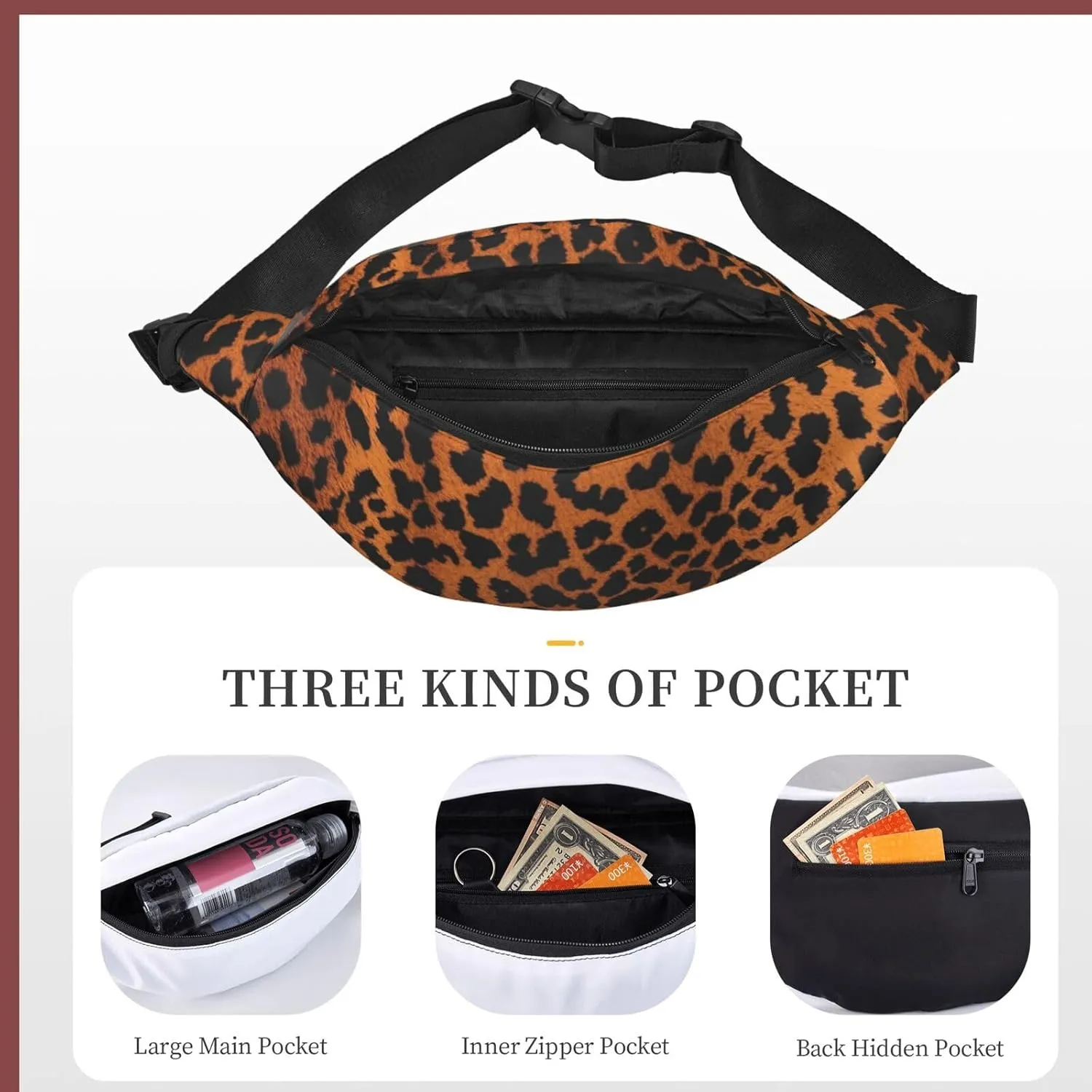 Fanny Pack Spotted Leopard Skin Waist Pack For Women Men Waterproof Belt Bag With Adjustable Belt Casual Crossbody Bag Travel Waist Bag For Sports Running Cycling