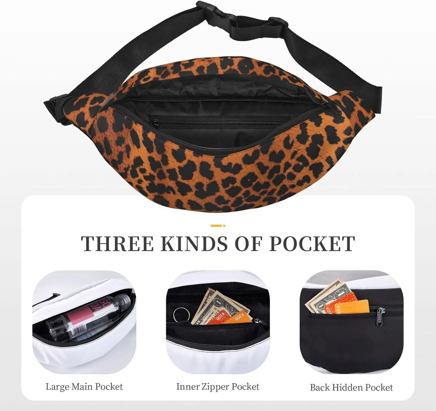 Fanny Pack Spotted Leopard Skin Waist Pack For Women Men Waterproof Belt Bag With Adjustable Belt Casual Crossbody Bag Travel Waist Bag For Sports Running Cycling