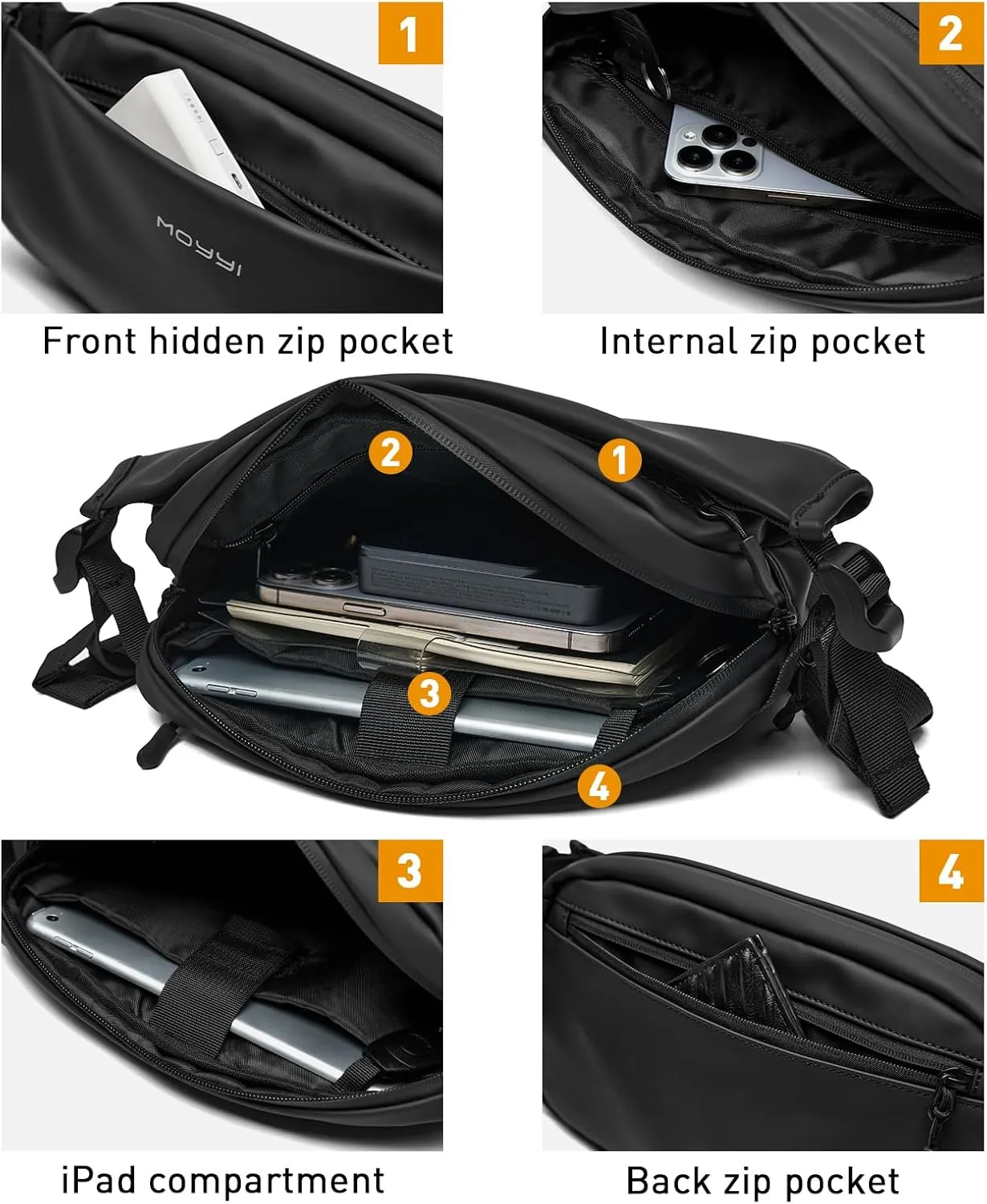 Fanny Pack Waist Pack Bag For Men Women,Waterproof Crossbody Zippered Pockets,Compact Lightweight Belt Bag For Travel Walking Running Hiking Cycling,Easy Carry Any Phone,Wallet Black