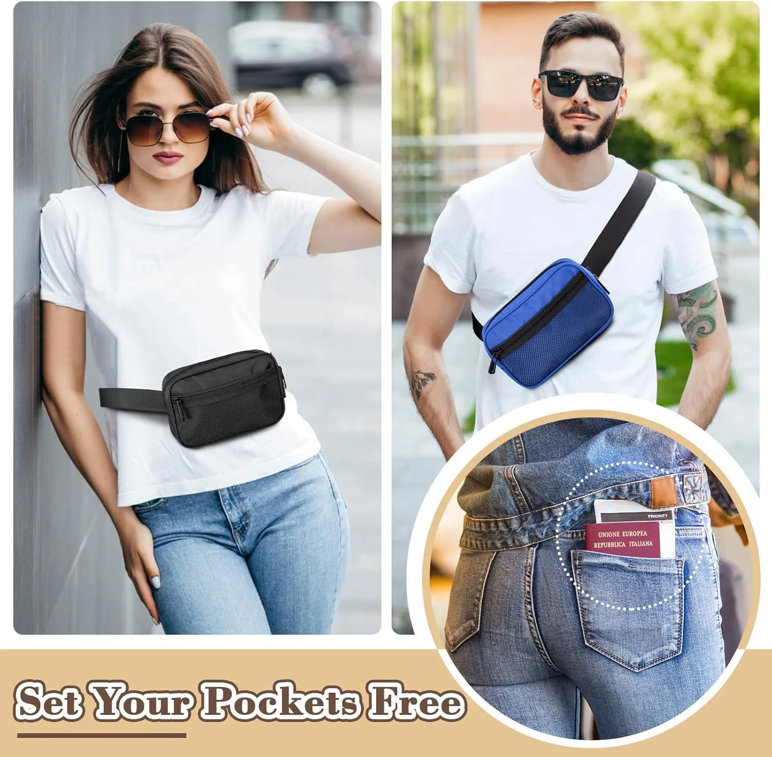 Fanny Pack Waterproof Adjustable Crossbody Shoulder Strap Unisex Chest Bag - Stylish Lightweight Belt Bag with Spacious Design for Sports/Running/Hiking (Black)