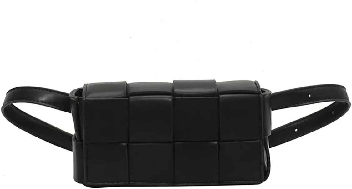 Fanny Pack with Convertible Crossbody Shoulder Bag for Women, Woven Cassette-Style Handbag Purse with Adjustable Belt (Black)