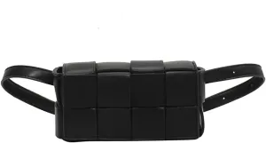 Fanny Pack with Convertible Crossbody Shoulder Bag for Women, Woven Cassette-Style Handbag Purse with Adjustable Belt (Black)
