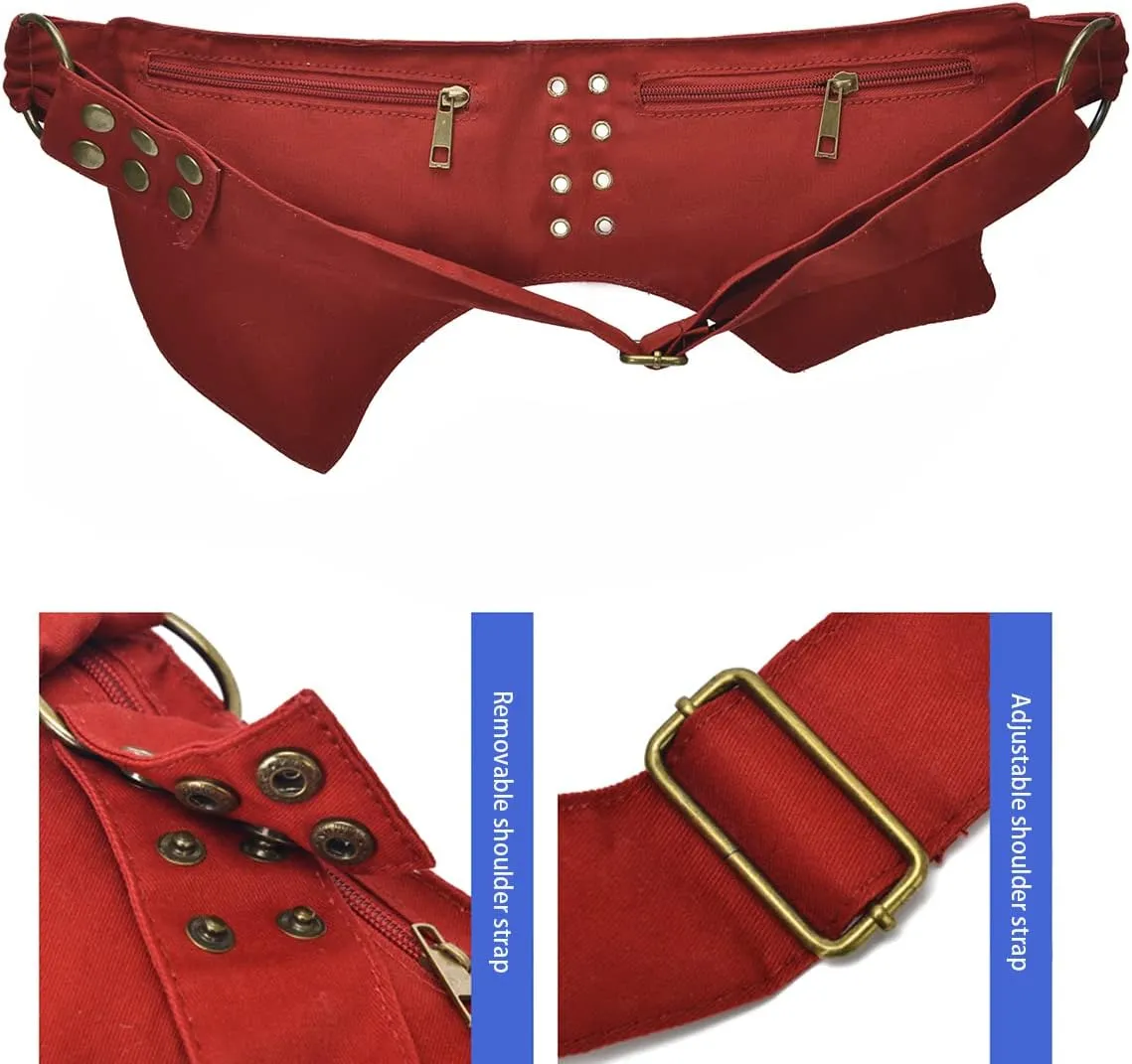 Fanny Packs for women fashionable,Fanny Pack Lace Waist Bag Pouch Utility Belt Fanny bag Waist Pack for Sports Hiking Travel Renaissance Faire Festival Fanny Pack 11/Red wine
