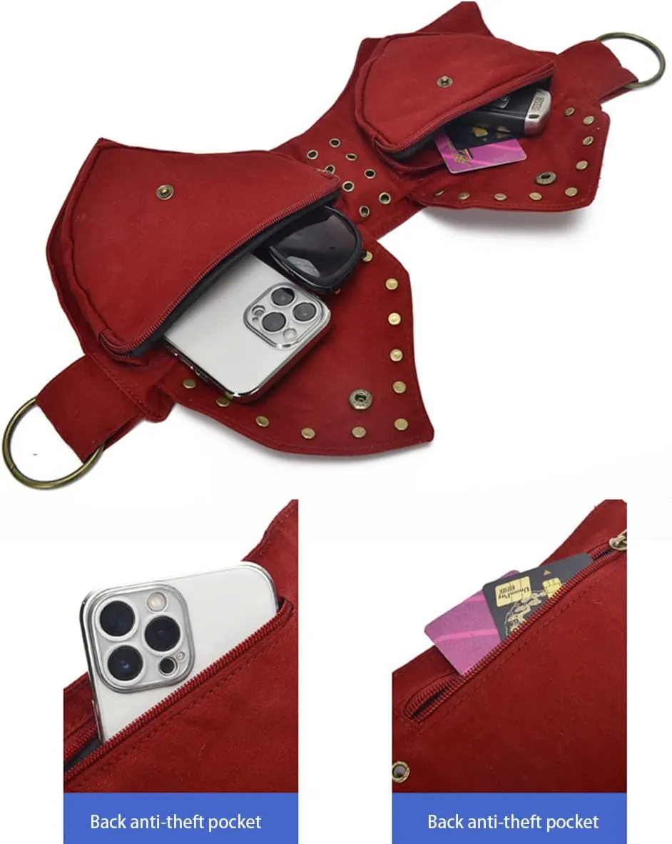 Fanny Packs for women fashionable,Fanny Pack Lace Waist Bag Pouch Utility Belt Fanny bag Waist Pack for Sports Hiking Travel Renaissance Faire Festival Fanny Pack 11/Red wine