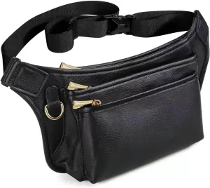 Fanny Packs for Women Leather Fashionable Black Fanny Pack for Men Girls Boys, Cute Waist Pack Belt Bag with Adjustable Strap, Casual Bum Hip Bags for Travel Running Disney Hiking Cycling Brown Pink