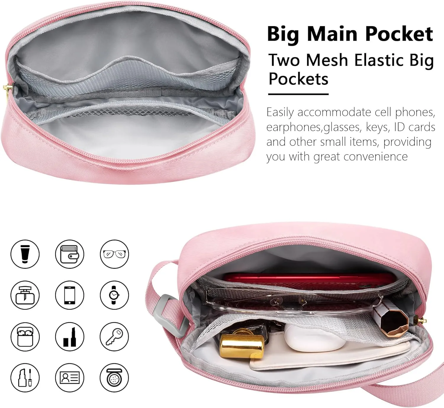 Fanny Packs for Women Men Crossbody, Small Belt Bag with Adjustable Strap, Waterproof Mini Waist Pack for Outdoor Running Hiking Walking Travel Sport (Pink)