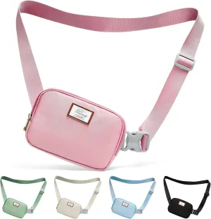 Fanny Packs for Women Men Crossbody, Small Belt Bag with Adjustable Strap, Waterproof Mini Waist Pack for Outdoor Running Hiking Walking Travel Sport (Pink)