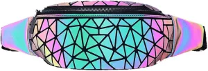 Fanny Packs for Women Men, Luminous Holographic Chest Bag Geometric Waist Pack for Travel, Festival, Running, Sports