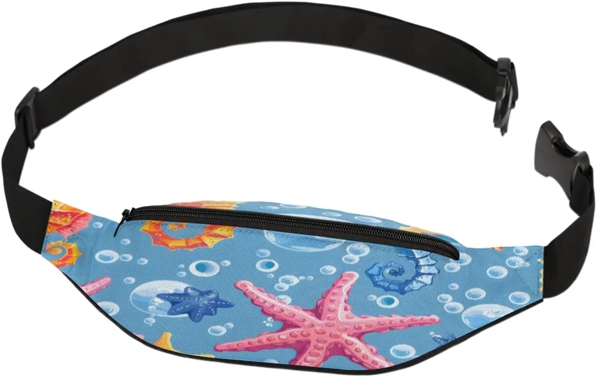 Fanny Packs for Women Men Sling Bag Crossbody Bags Men Waist Bag Sea Seahorse Starfish Fanny Pack for Women Belt Bag for Travel Hiking Running