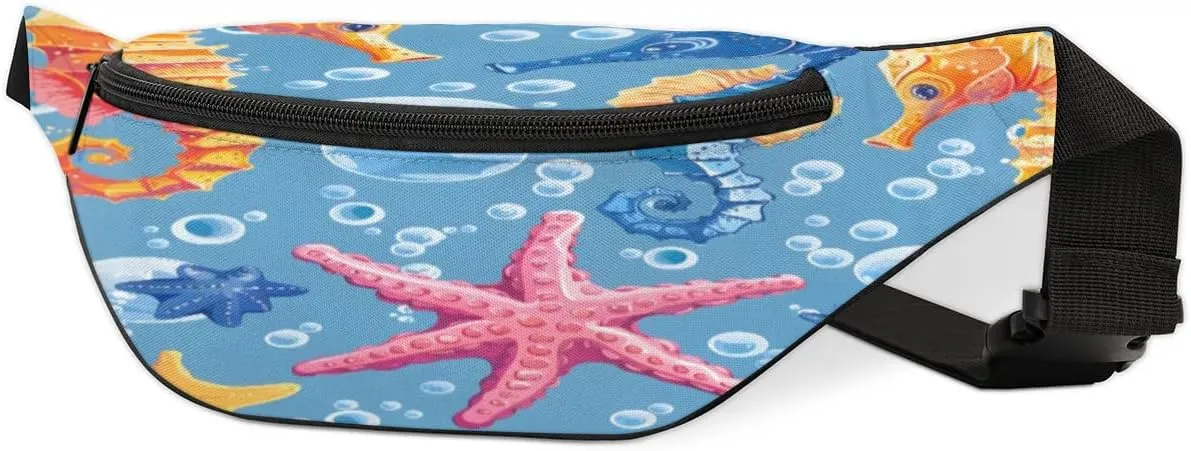 Fanny Packs for Women Men Sling Bag Crossbody Bags Men Waist Bag Sea Seahorse Starfish Fanny Pack for Women Belt Bag for Travel Hiking Running