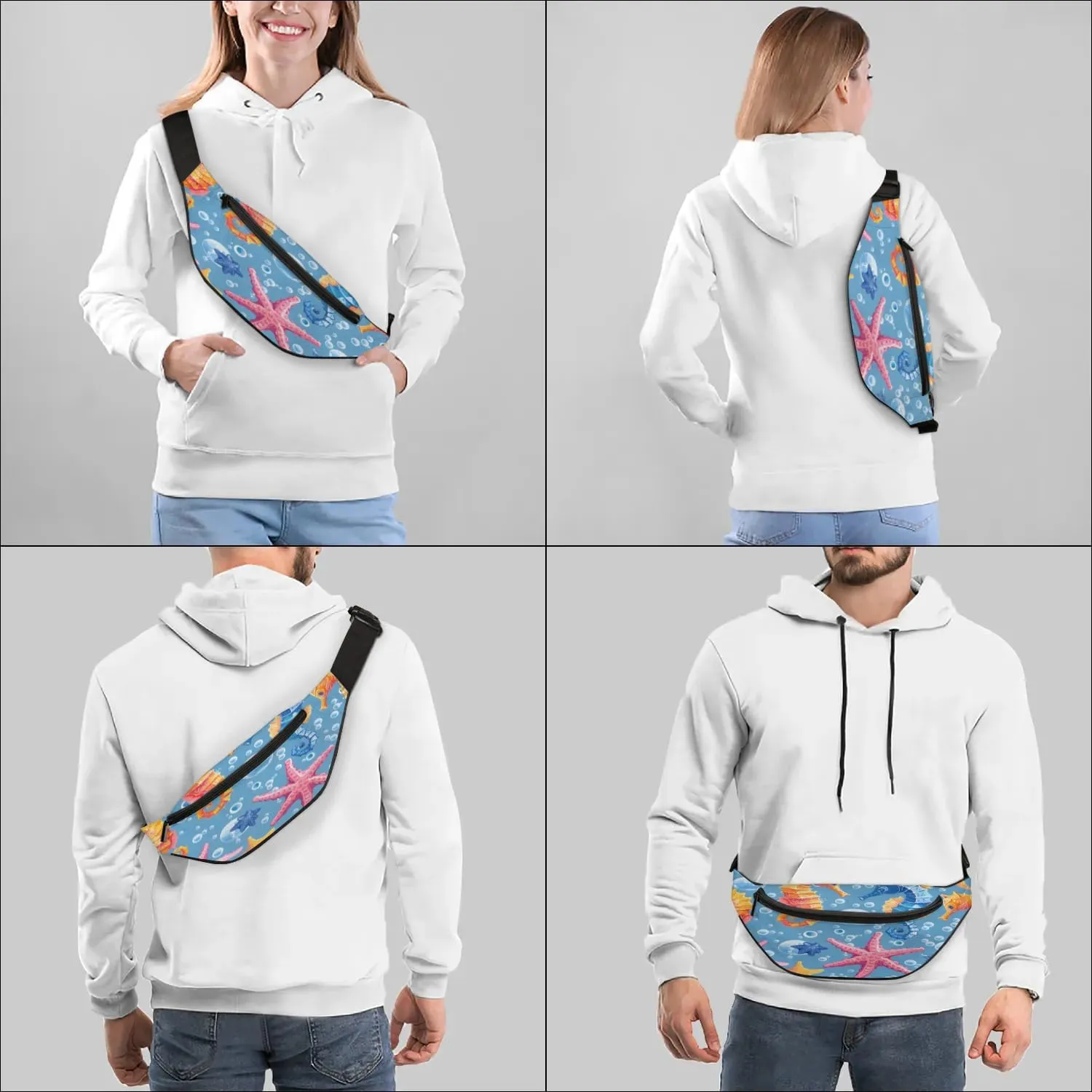Fanny Packs for Women Men Sling Bag Crossbody Bags Men Waist Bag Sea Seahorse Starfish Fanny Pack for Women Belt Bag for Travel Hiking Running