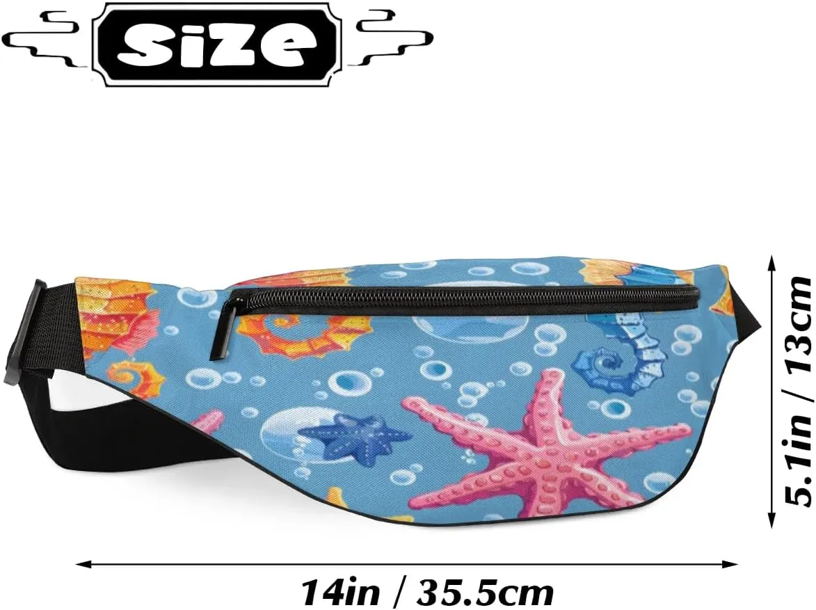 Fanny Packs for Women Men Sling Bag Crossbody Bags Men Waist Bag Sea Seahorse Starfish Fanny Pack for Women Belt Bag for Travel Hiking Running