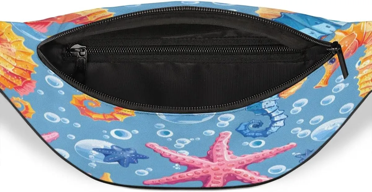 Fanny Packs for Women Men Sling Bag Crossbody Bags Men Waist Bag Sea Seahorse Starfish Fanny Pack for Women Belt Bag for Travel Hiking Running