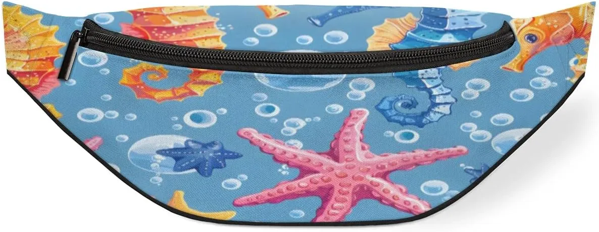 Fanny Packs for Women Men Sling Bag Crossbody Bags Men Waist Bag Sea Seahorse Starfish Fanny Pack for Women Belt Bag for Travel Hiking Running